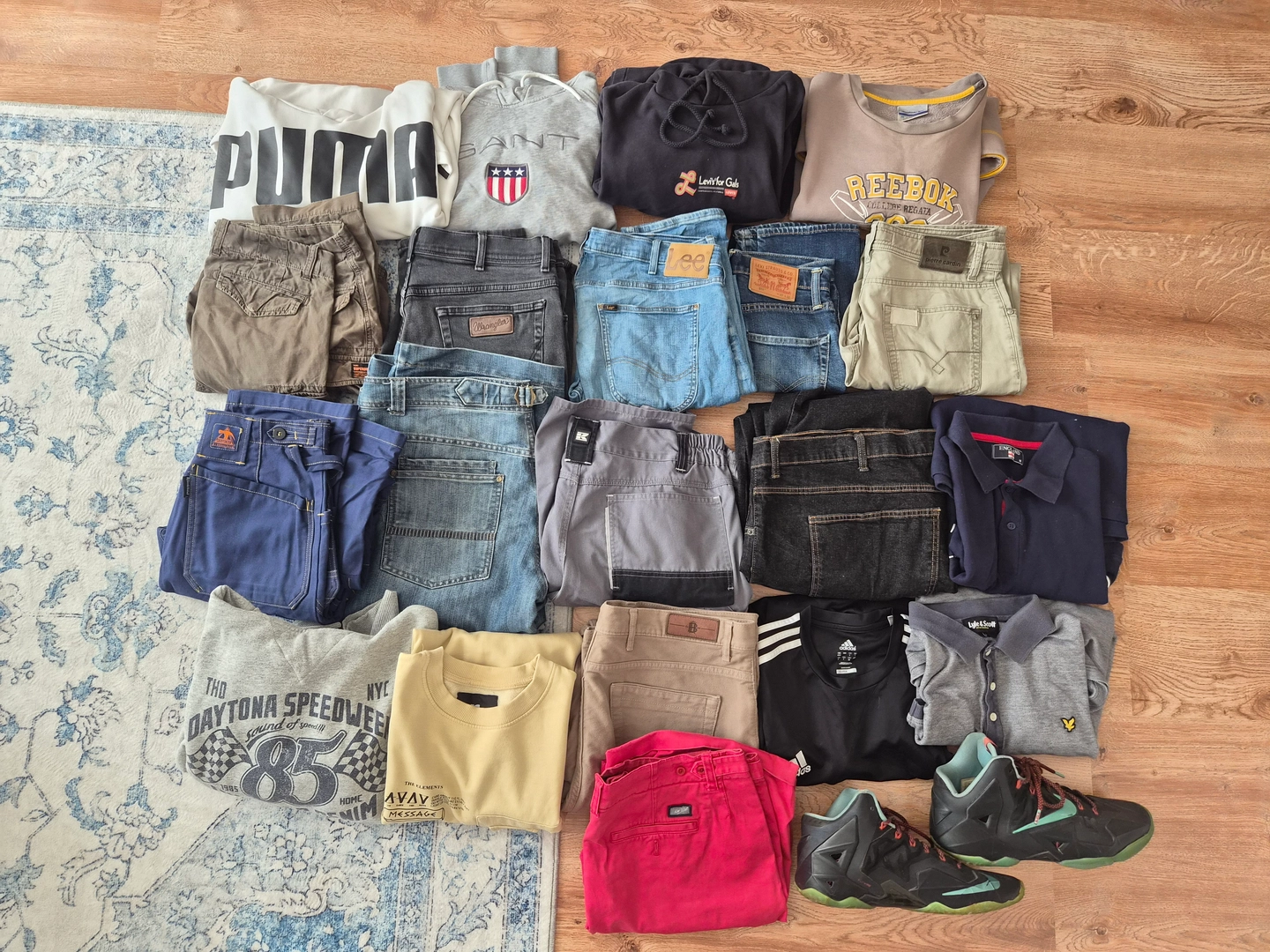 Zestaw paczka ubrań męskich markowych | Levi's, Gant, Puma, Reebok, Wrangler + buty