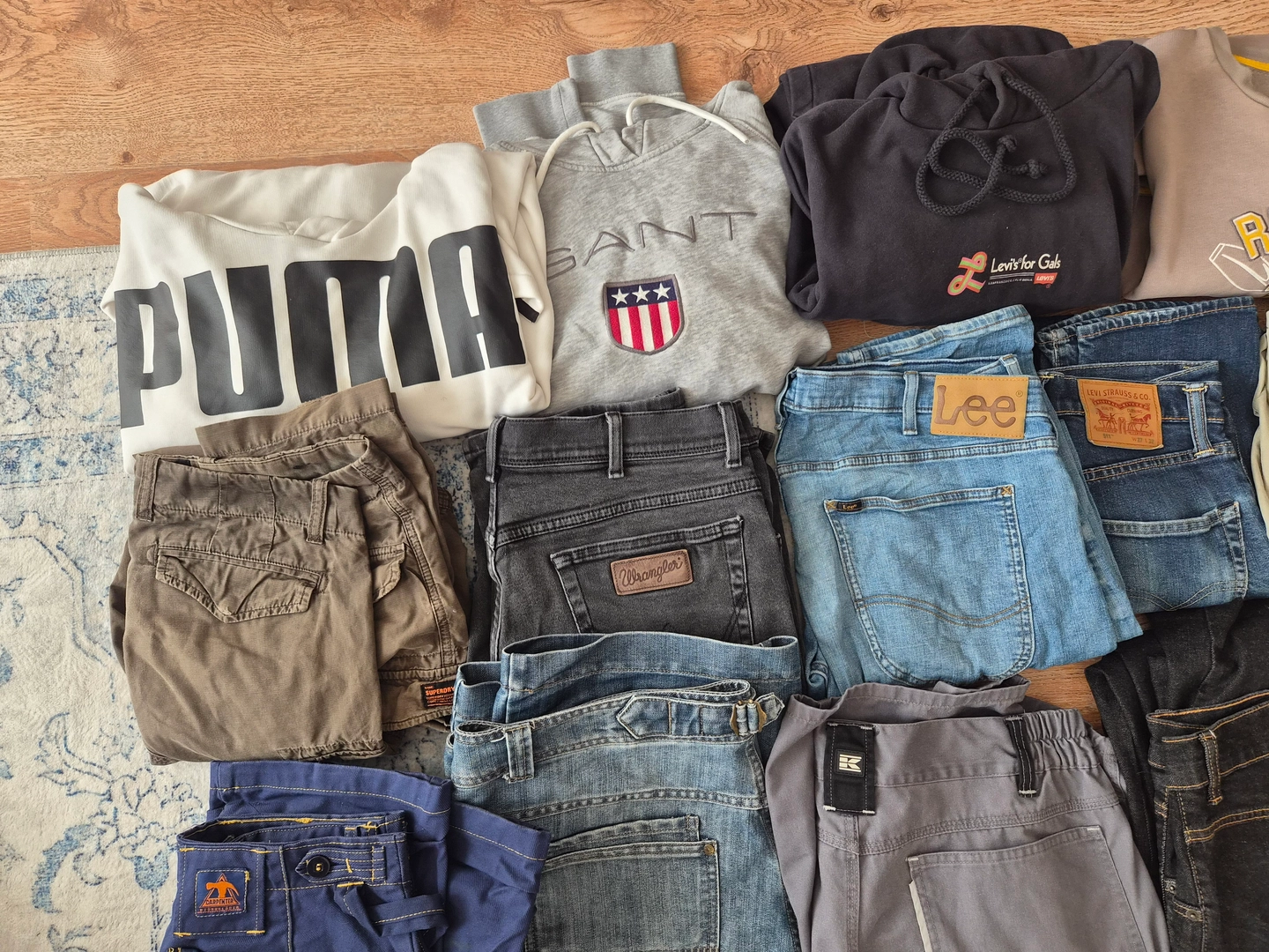 Zestaw paczka ubrań męskich markowych | Levi's, Gant, Puma, Reebok, Wrangler + buty